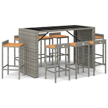 -Delige Tuinbarset Poly Rattan En Massief Acaciahout 9 Grijs
