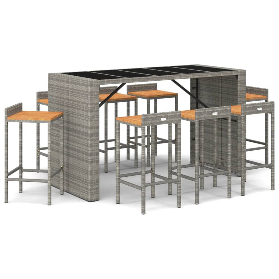 -Delige Tuinbarset Poly Rattan En Massief Acaciahout 9 Grijs
