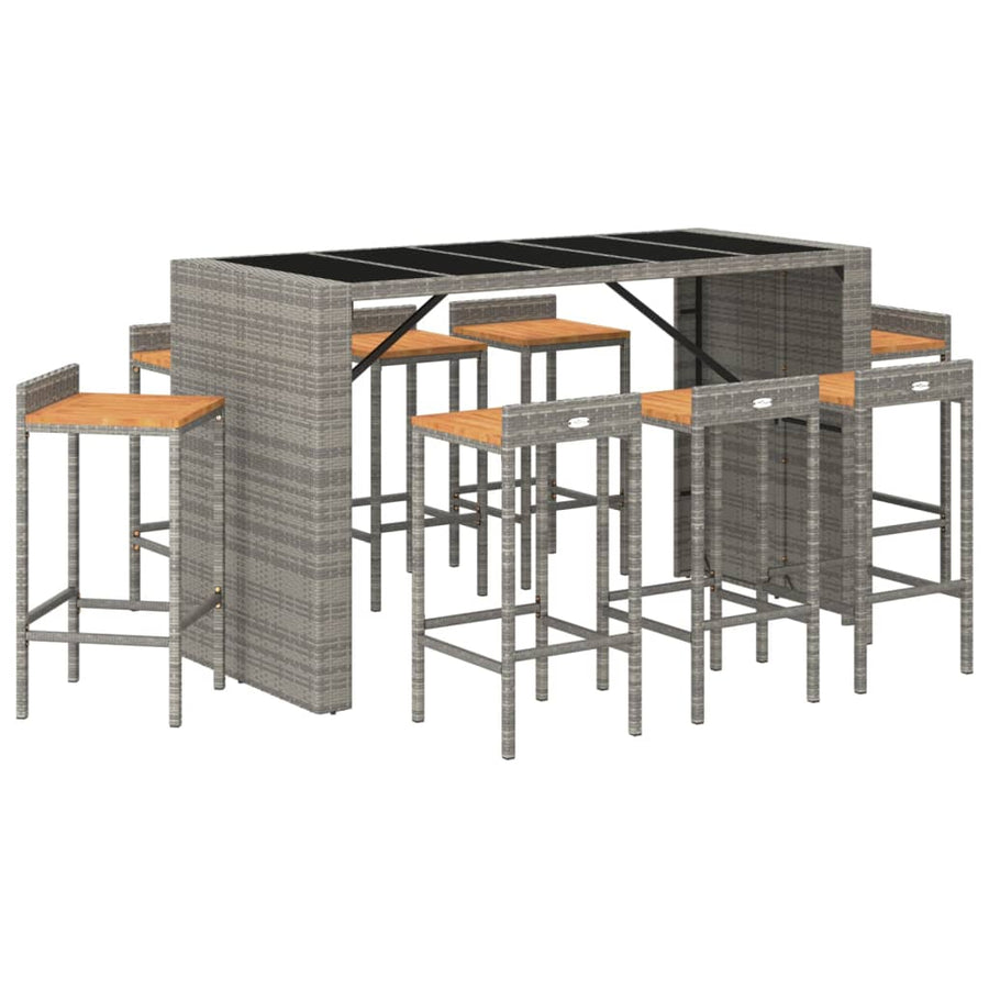 -Delige Tuinbarset Poly Rattan En Massief Acaciahout 9 Grijs