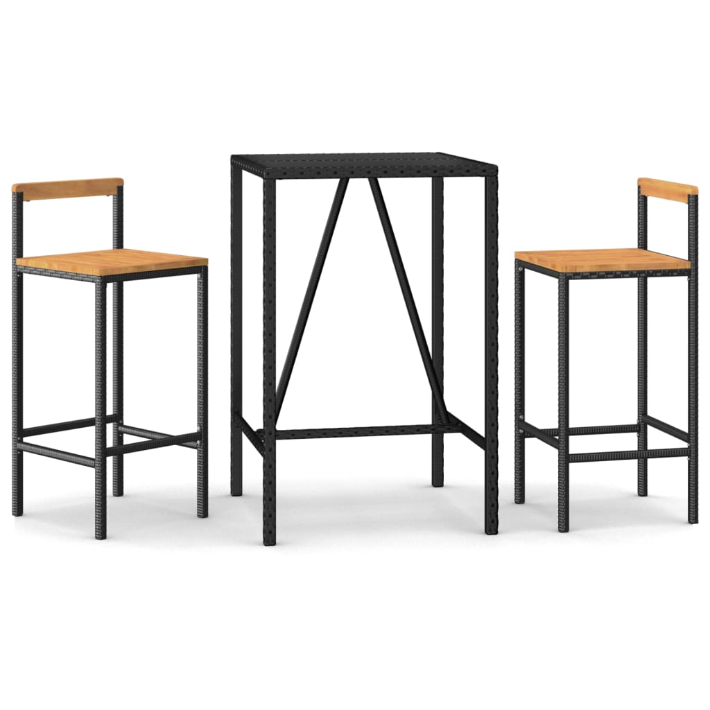 3-Delige Tuinbarset Poly Rattan En Massief Acaciahout 2