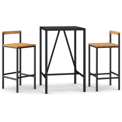 3-Delige Tuinbarset Poly Rattan En Massief Acaciahout 2