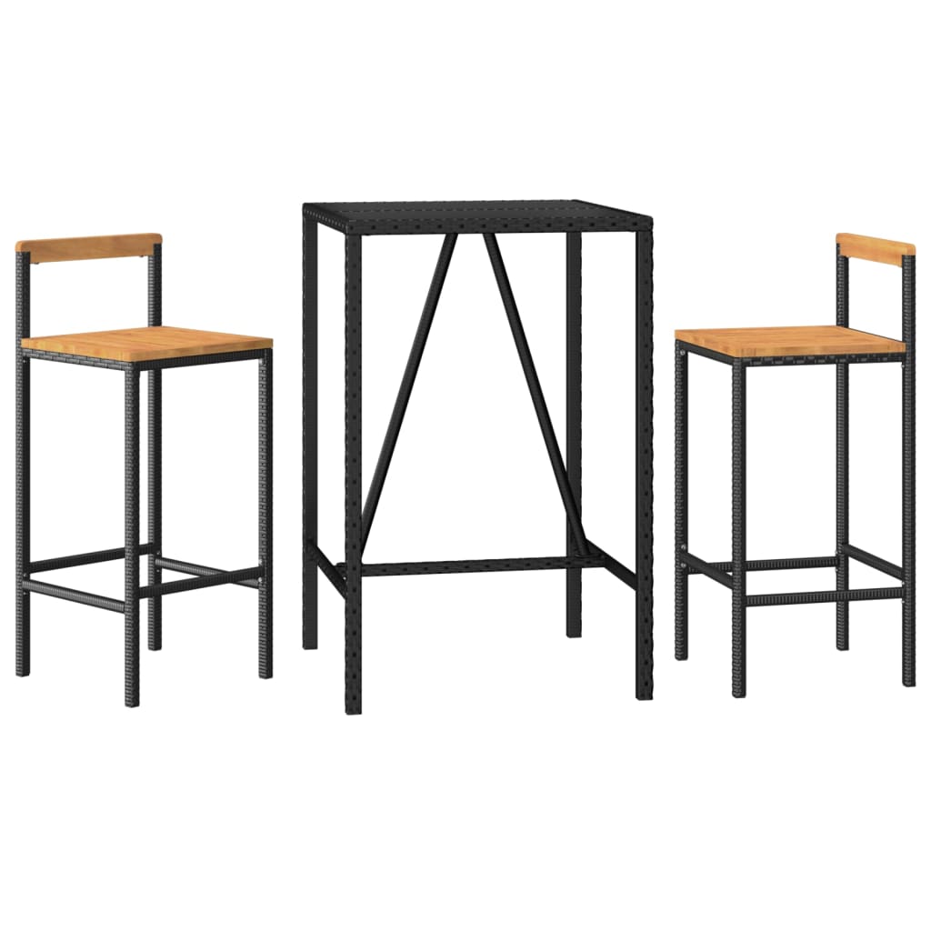 3-Delige Tuinbarset Poly Rattan En Massief Acaciahout 2