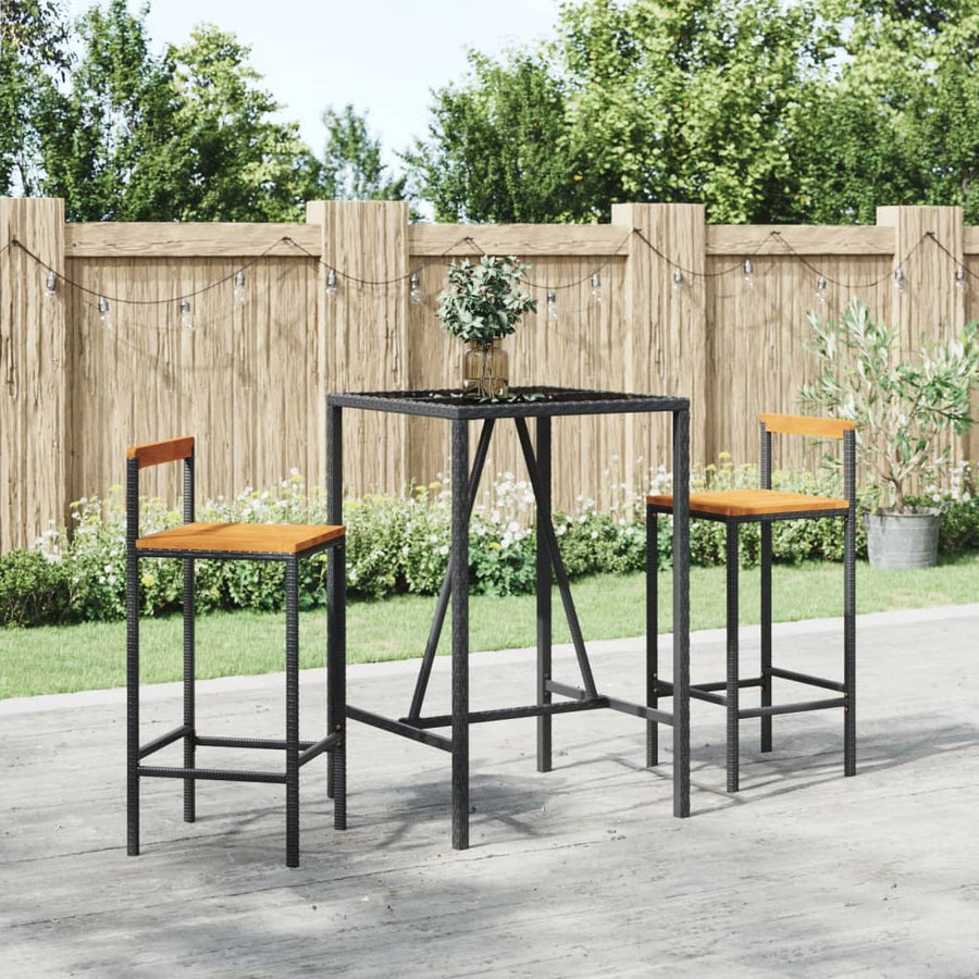 3-Delige Tuinbarset Poly Rattan En Massief Acaciahout 2