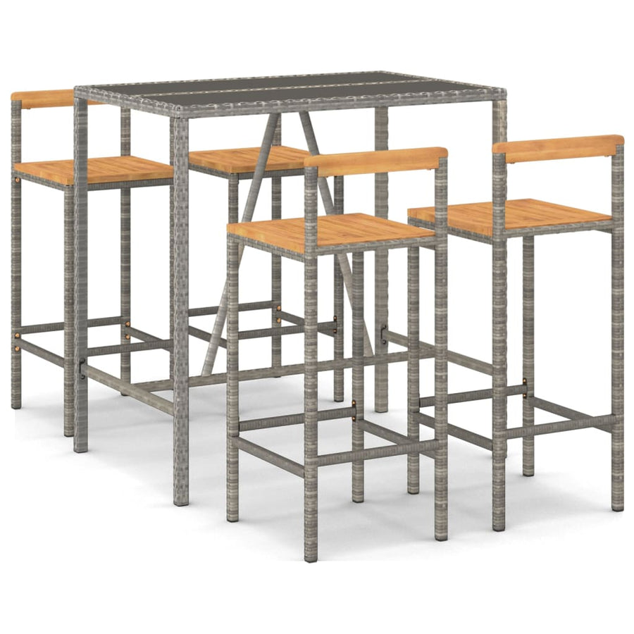 -Delige Tuinbarset Poly Rattan En Massief Acaciahout 5 110 cm tafellengte Grijs