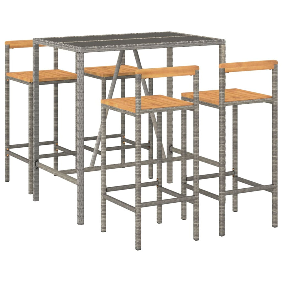 -Delige Tuinbarset Poly Rattan En Massief Acaciahout 5 110 cm tafellengte Grijs