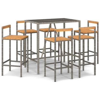7-Delige Tuinbarset Poly Rattan En Massief Acaciahout 6 110 cm tafellengte Grijs