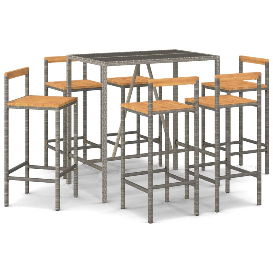7-Delige Tuinbarset Poly Rattan En Massief Acaciahout 6 110 cm tafellengte Grijs