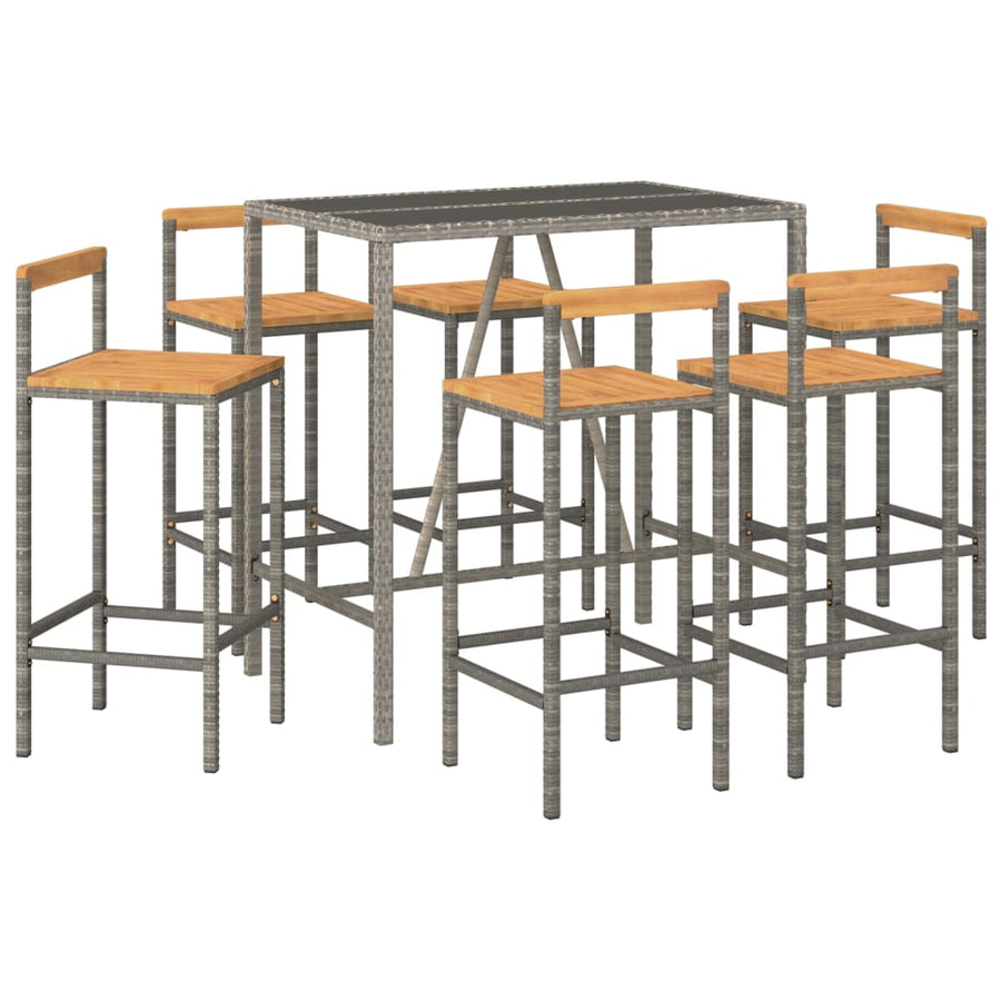 7-Delige Tuinbarset Poly Rattan En Massief Acaciahout 6 110 cm tafellengte Grijs