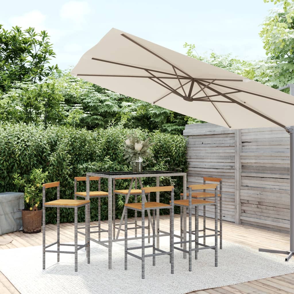 7-Delige Tuinbarset Poly Rattan En Massief Acaciahout 6 110 cm tafellengte Grijs