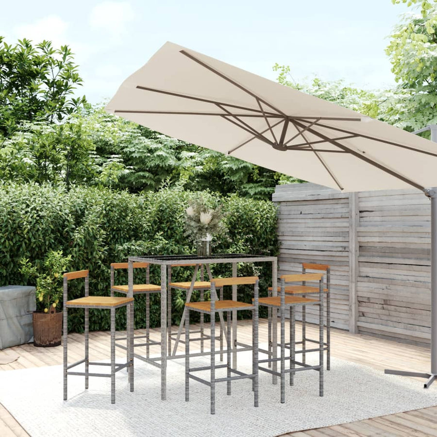 7-Delige Tuinbarset Poly Rattan En Massief Acaciahout 6 110 cm tafellengte Grijs