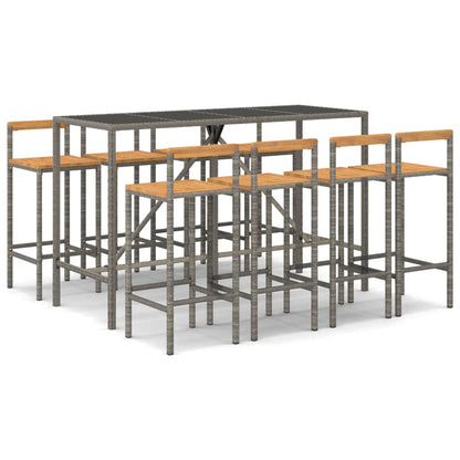 -Delige Tuinbarset Poly Rattan En Massief Acaciahout 9 180 cm tafellengte Grijs