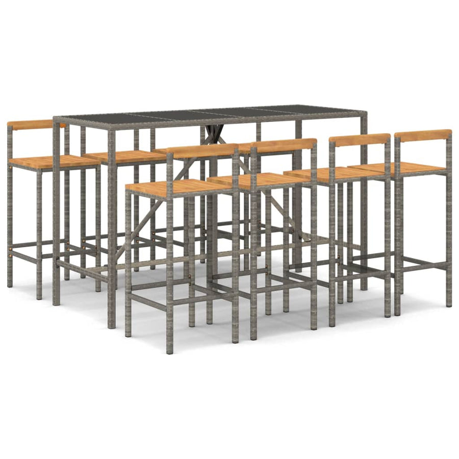 -Delige Tuinbarset Poly Rattan En Massief Acaciahout 9 180 cm tafellengte Grijs