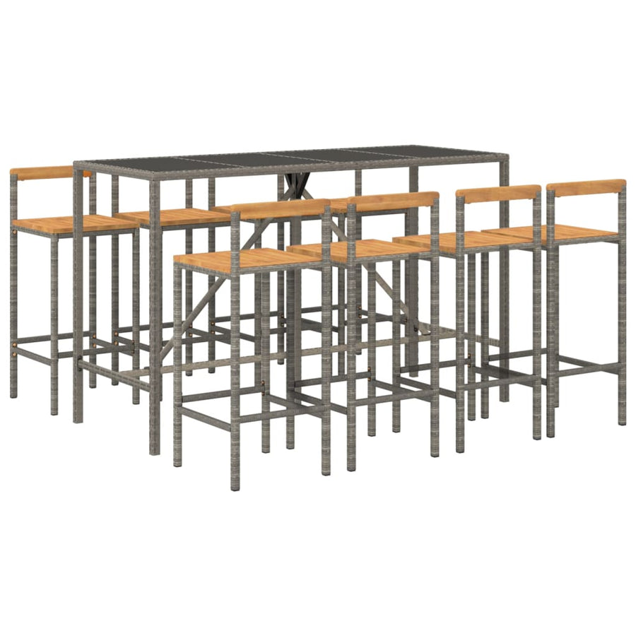 -Delige Tuinbarset Poly Rattan En Massief Acaciahout 9 180 cm tafellengte Grijs