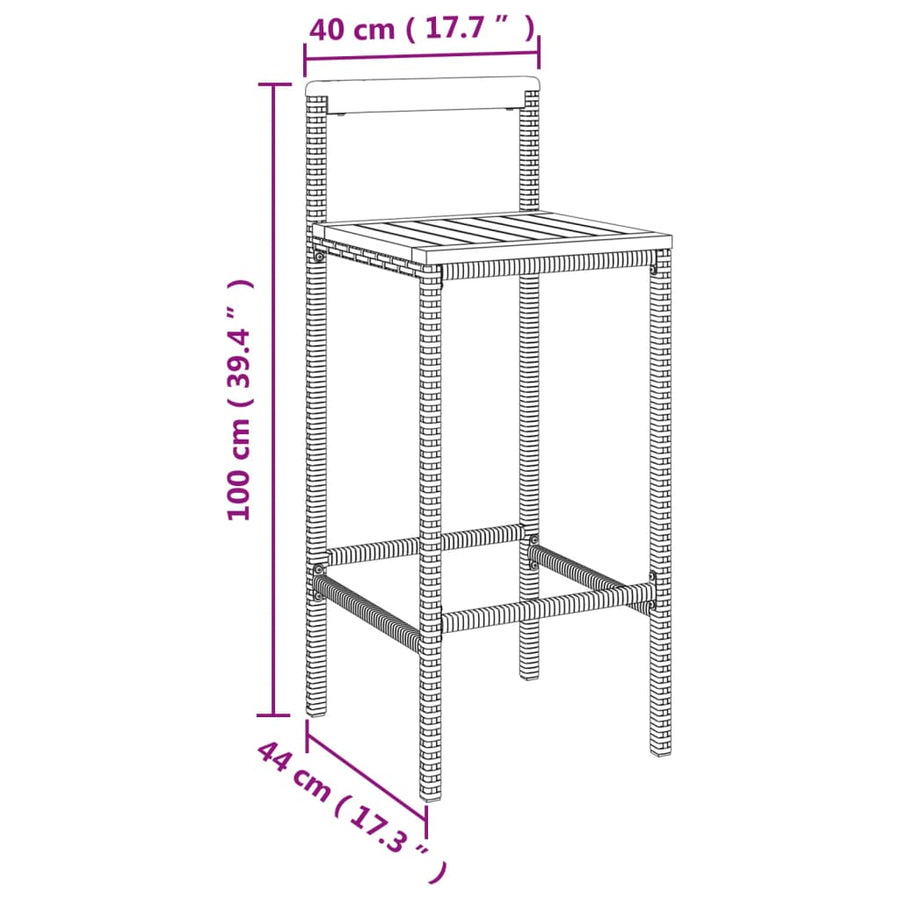-Delige Tuinbarset Poly Rattan En Massief Acaciahout 9 180 cm tafellengte Grijs