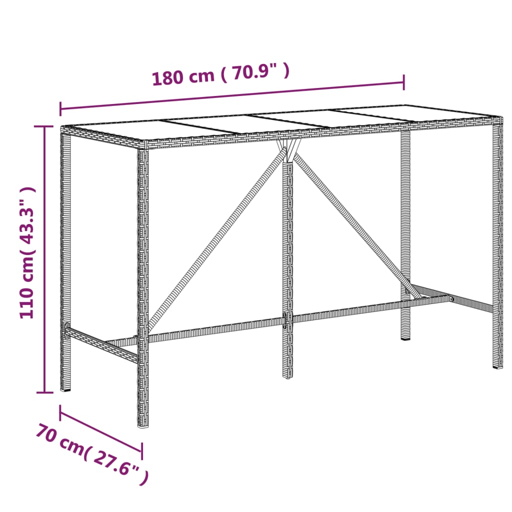 -Delige Tuinbarset Poly Rattan En Massief Acaciahout 11 180 cm tafellengte Grijs