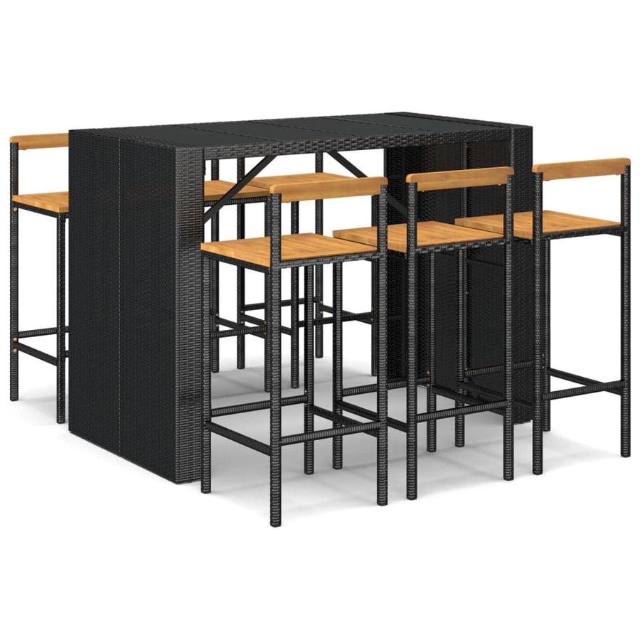 -Delige Tuinbarset Poly Rattan En Massief Acaciahout 7 Zwart
