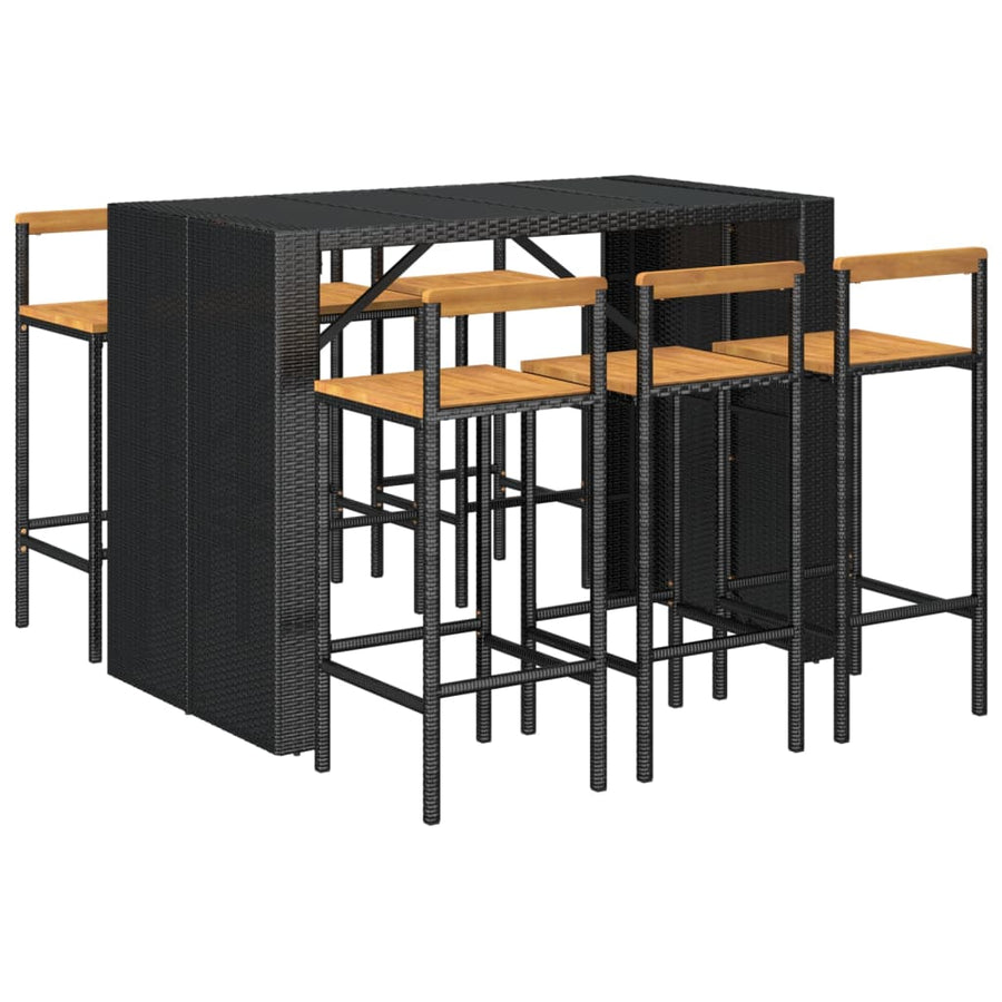 -Delige Tuinbarset Poly Rattan En Massief Acaciahout 7 Zwart