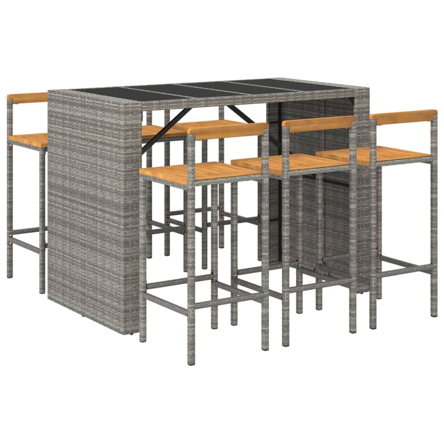 7-delige Tuinbarset poly rattan en massief acaciahout grijs