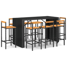 -Delige Tuinbarset Poly Rattan En Massief Acaciahout 9 Zwart