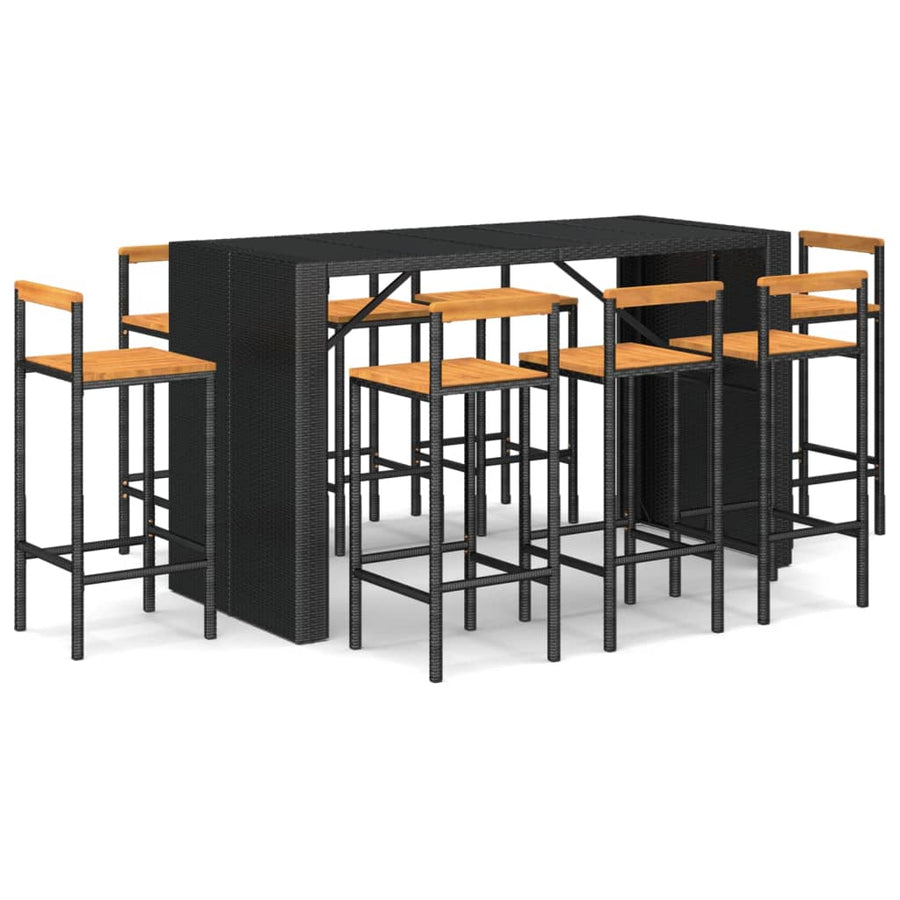 -Delige Tuinbarset Poly Rattan En Massief Acaciahout 9 Zwart