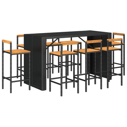 -Delige Tuinbarset Poly Rattan En Massief Acaciahout 9 Zwart