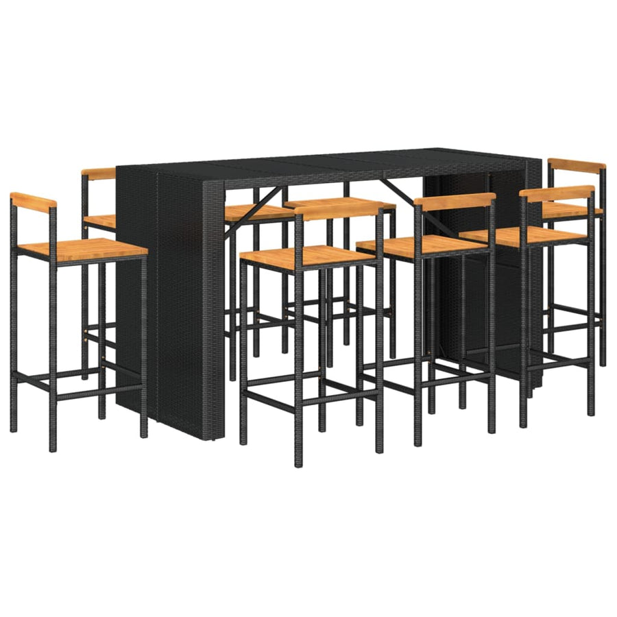 -Delige Tuinbarset Poly Rattan En Massief Acaciahout 9 Zwart