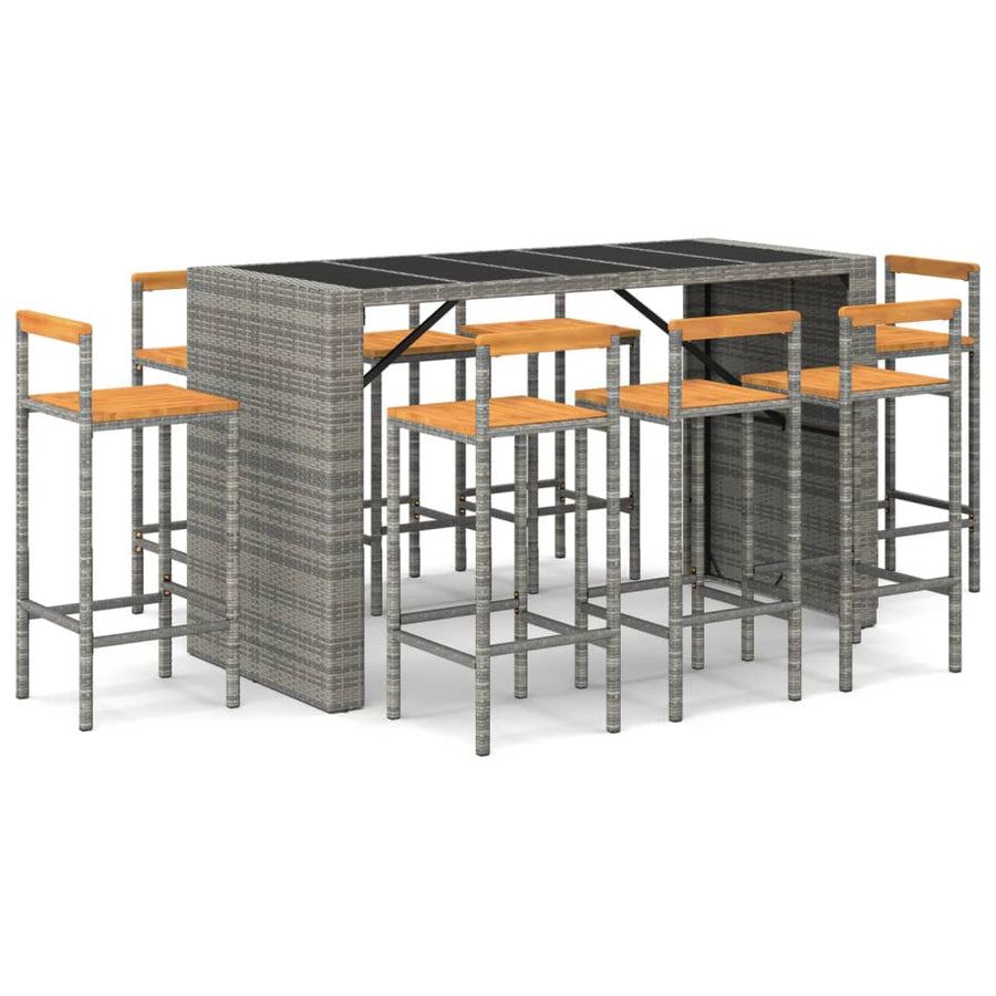 -Delige Tuinbarset Poly Rattan En Massief Acaciahout 9 Grijs