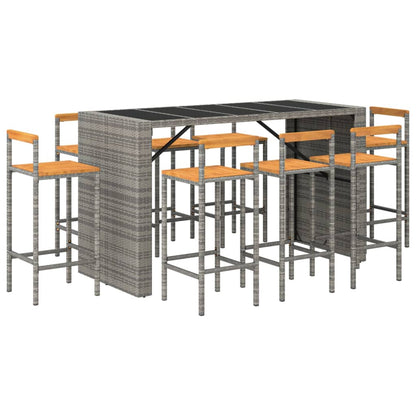-Delige Tuinbarset Poly Rattan En Massief Acaciahout 9 Grijs