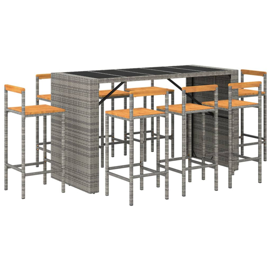-Delige Tuinbarset Poly Rattan En Massief Acaciahout 9 Grijs