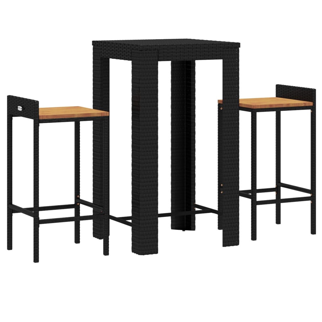 3-Delige Tuinbarset Poly Rattan En Massief Acaciahout 2