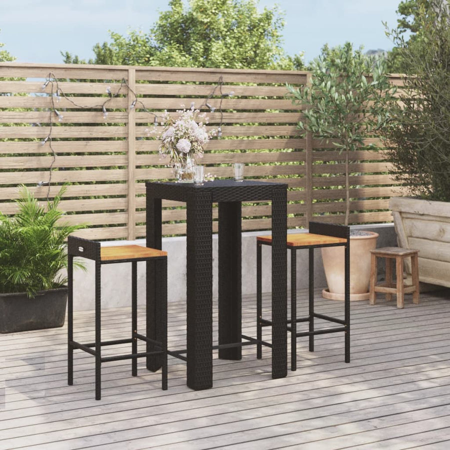 3-Delige Tuinbarset Poly Rattan En Massief Acaciahout 2
