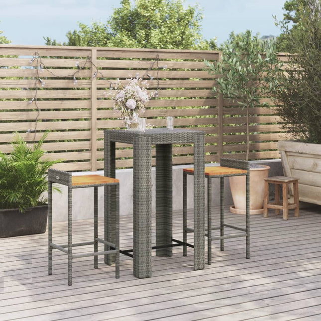 -Delige Tuinbarset Poly Rattan En Massief Acaciahout 3 Grijs