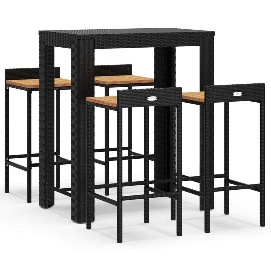 -Delige Tuinbarset Poly Rattan En Massief Acaciahout 5 Zwart