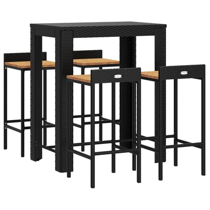 -Delige Tuinbarset Poly Rattan En Massief Acaciahout 5 Zwart