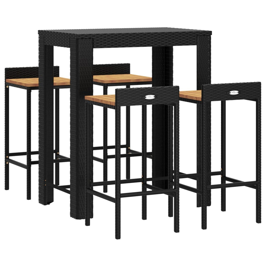 -Delige Tuinbarset Poly Rattan En Massief Acaciahout 5 Zwart