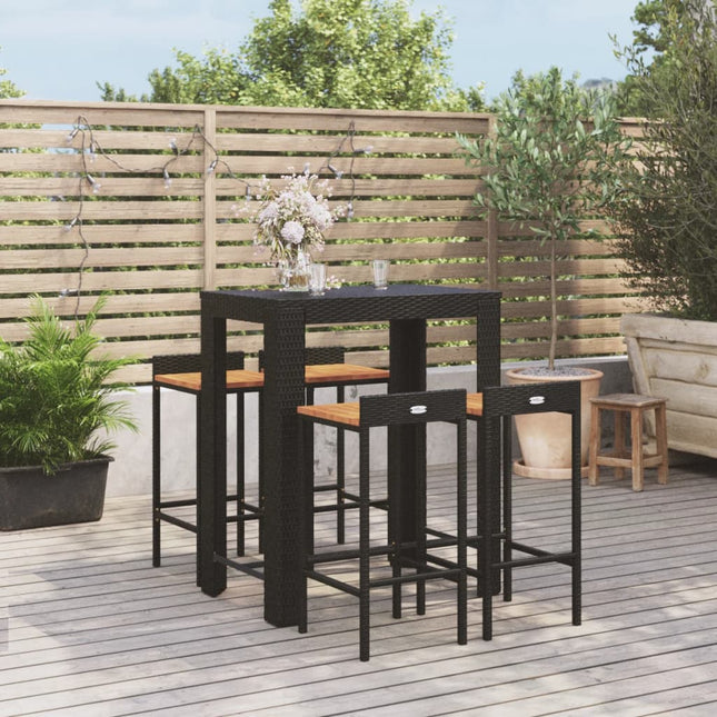 -Delige Tuinbarset Poly Rattan En Massief Acaciahout 5 Zwart