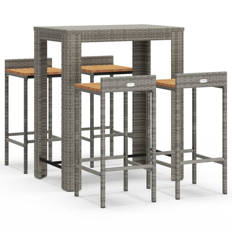 -Delige Tuinbarset Poly Rattan En Massief Acaciahout 5 Grijs
