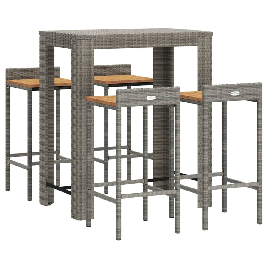 -Delige Tuinbarset Poly Rattan En Massief Acaciahout 5 Grijs
