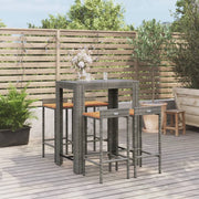 Tuinbarset 5-delig poly rattan massief acaciahout grijs