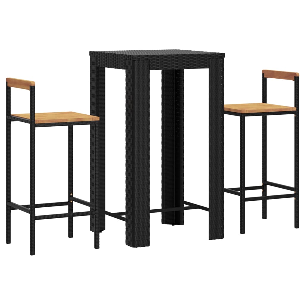 3-Delige Tuinbarset Poly Rattan En Massief Acaciahout 2