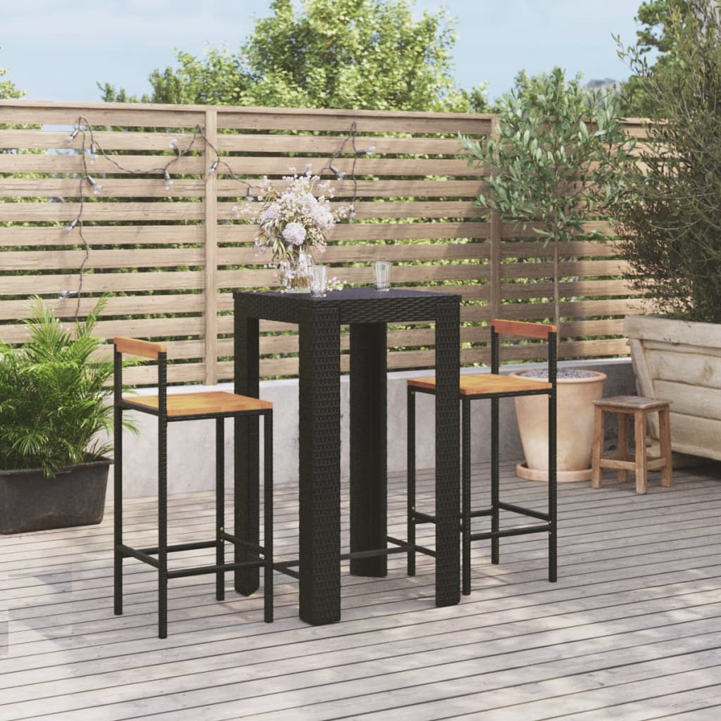 3-Delige Tuinbarset Poly Rattan En Massief Acaciahout 2