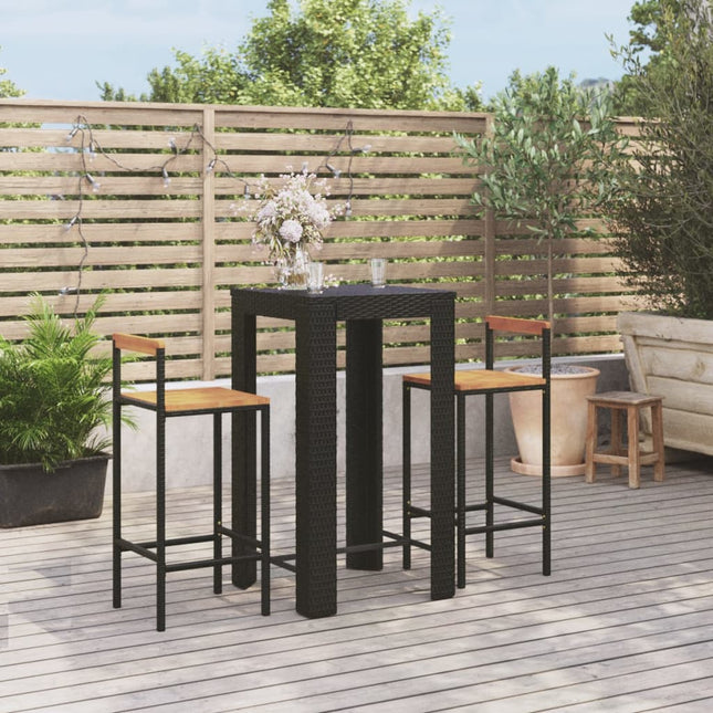 -Delige Tuinbarset Poly Rattan En Massief Acaciahout 3 Zwart