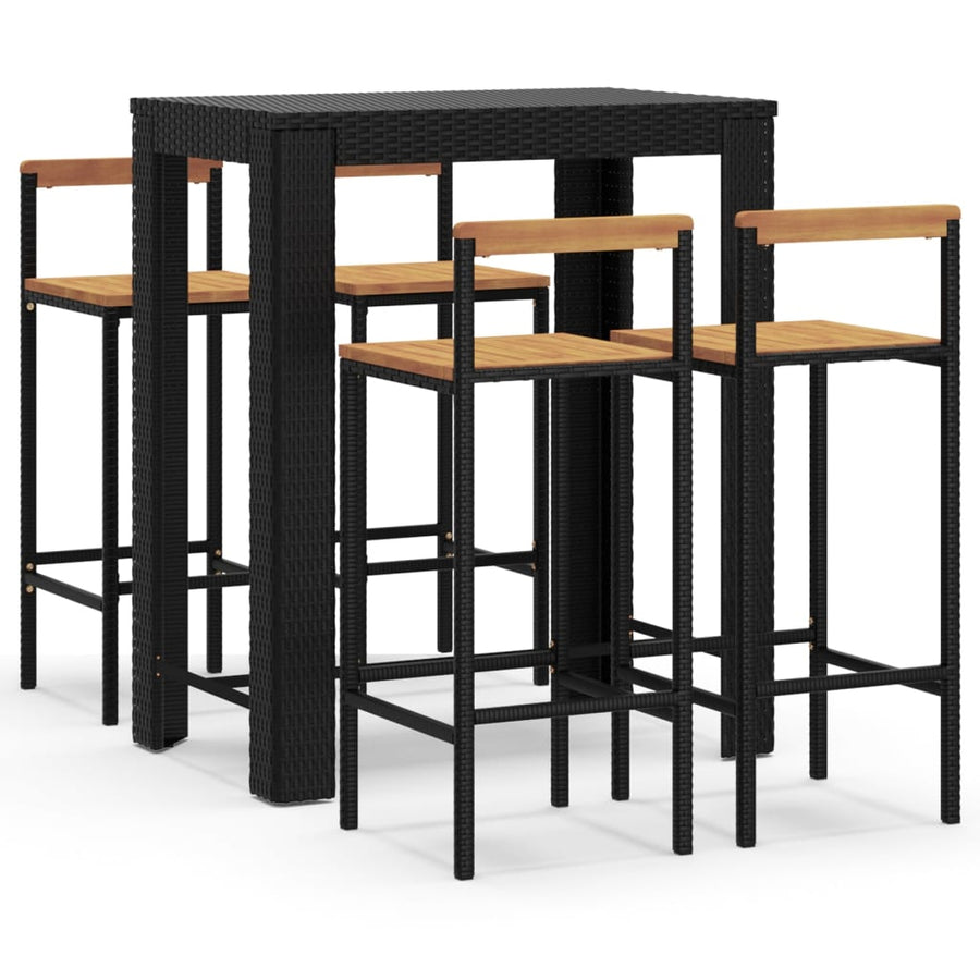 -Delige Tuinbarset Poly Rattan En Massief Acaciahout 5 Zwart