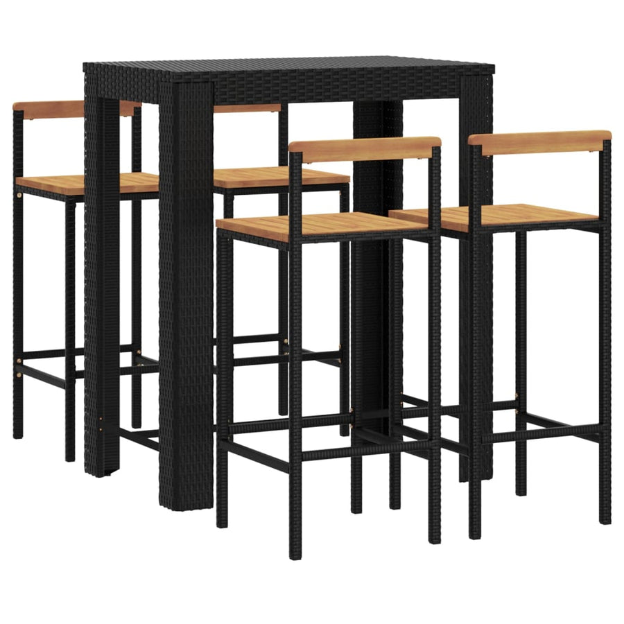 -Delige Tuinbarset Poly Rattan En Massief Acaciahout 5 Zwart
