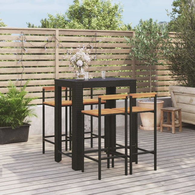 -Delige Tuinbarset Poly Rattan En Massief Acaciahout 5 Zwart