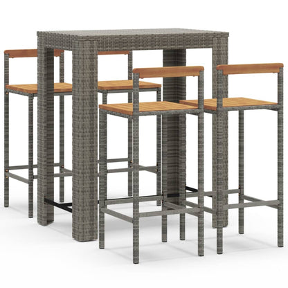 -Delige Tuinbarset Poly Rattan En Massief Acaciahout 5 Grijs