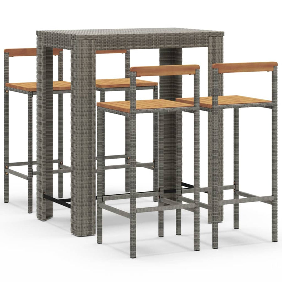 -Delige Tuinbarset Poly Rattan En Massief Acaciahout 5 Grijs
