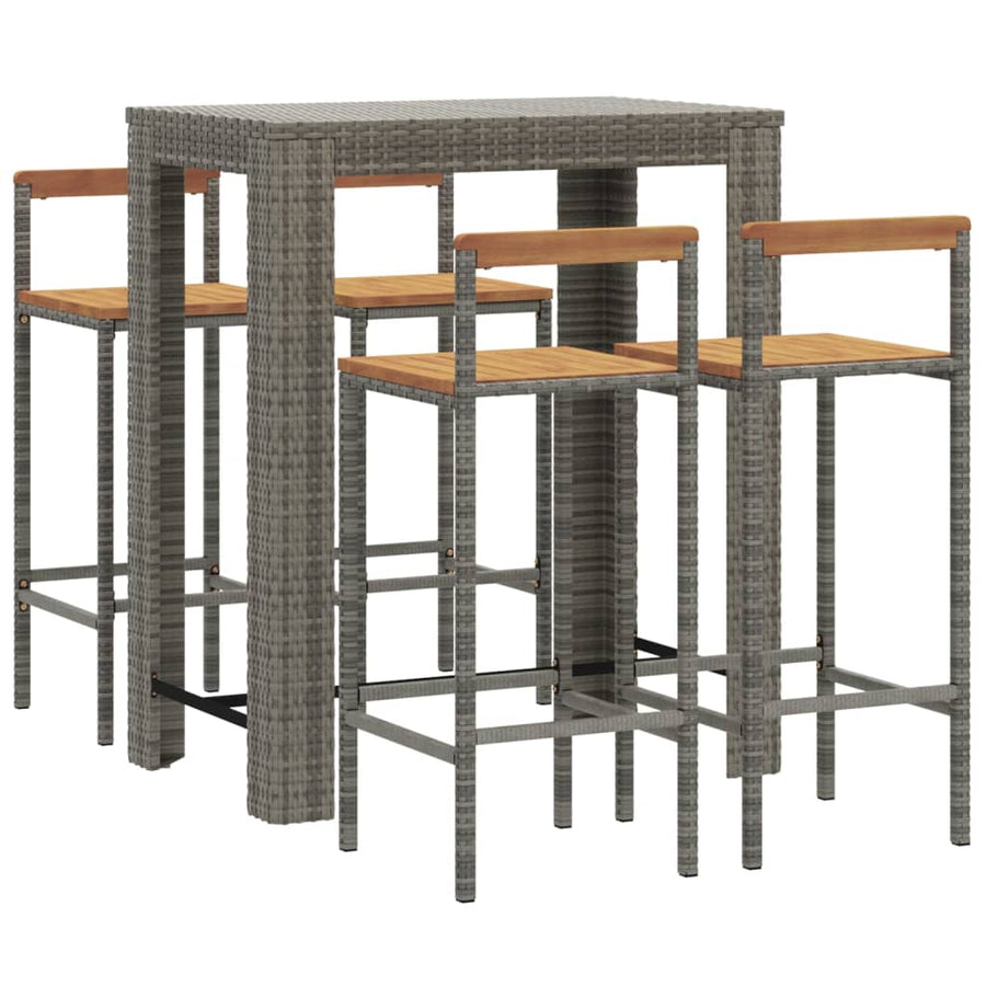 -Delige Tuinbarset Poly Rattan En Massief Acaciahout 5 Grijs