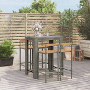 Tuinbarset poly rattan massief acaciahout grijs 5-delig