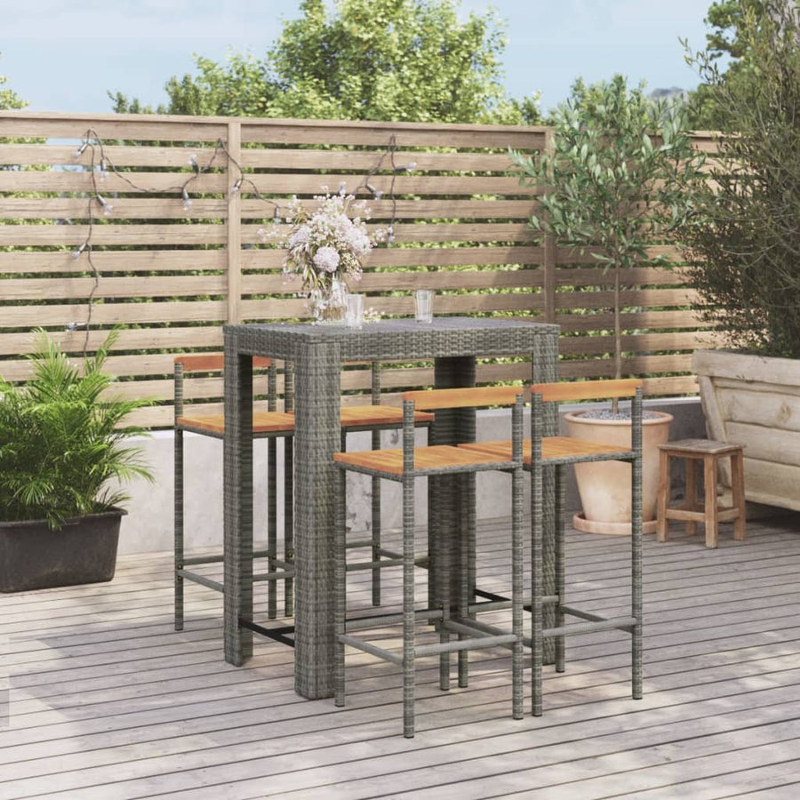 -Delige Tuinbarset Poly Rattan En Massief Acaciahout 5 Grijs
